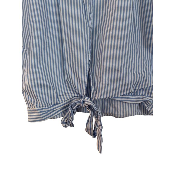 Zara Basic Womens Striped Tie-Front Top S Blue White Embroidered V-Neck Cotton B - Picture 5 of 5